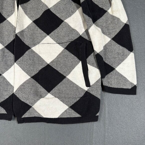 Lands End Womens Black Buffalo Check Open Front Sweater Cardigan Large Petite LP - Picture 2 of 7